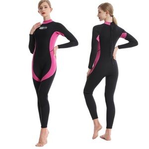 Gimilife Neoprene 3MM Full Body Wetsuit Black Pink Back Zip Women’s size M NEW
